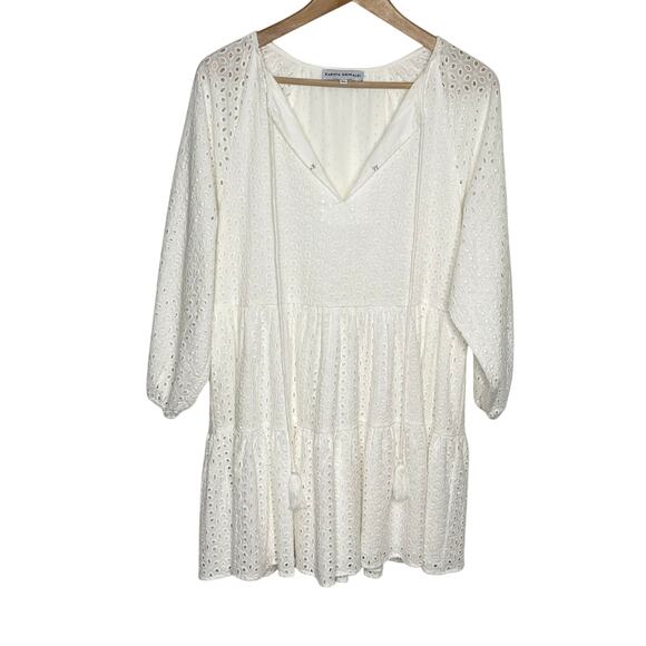 Karina Grimaldi Womens Irina Eyelet Mini Dress XS White Boho Tasseled Tiered - Picture 3 of 11
